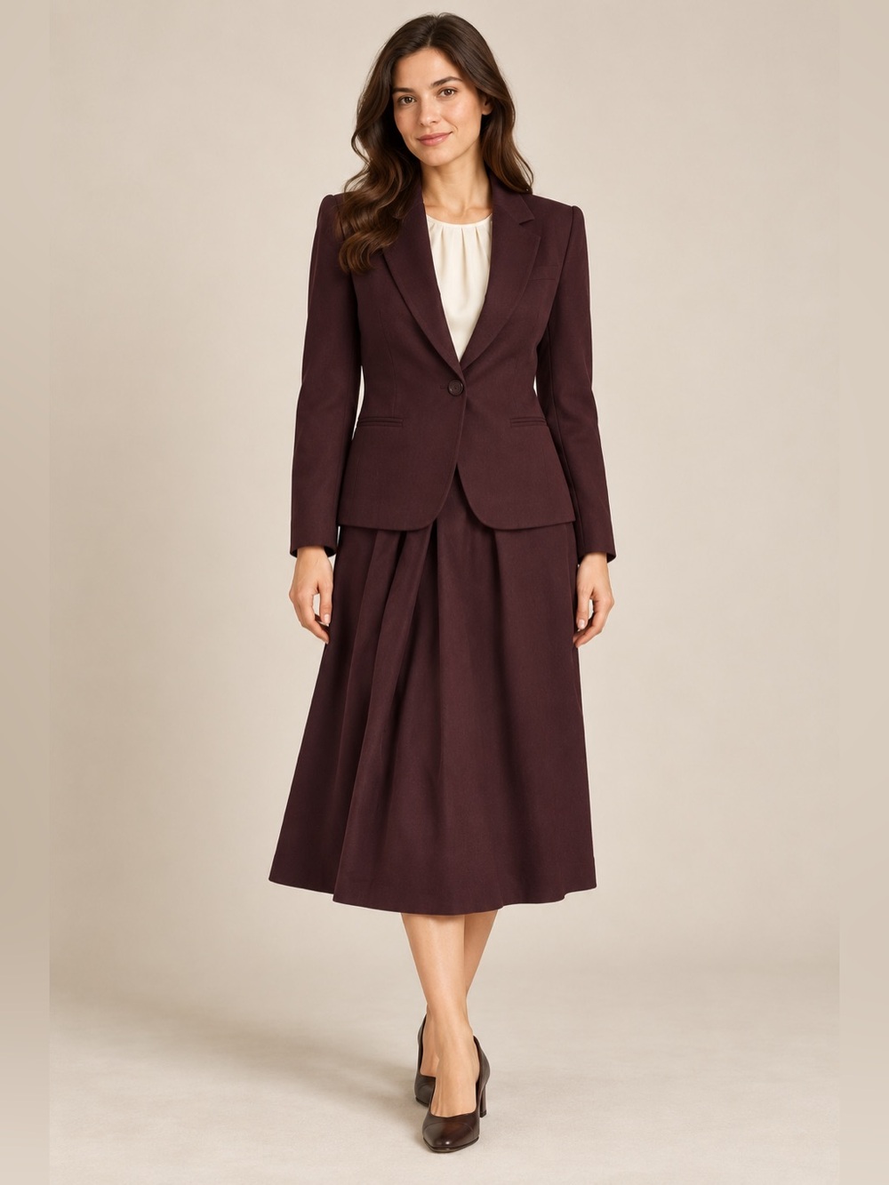 Mark Shale 100% Wool Skirt Suit Size 6 Burgundy Old Money Preppy Chic Vintage
